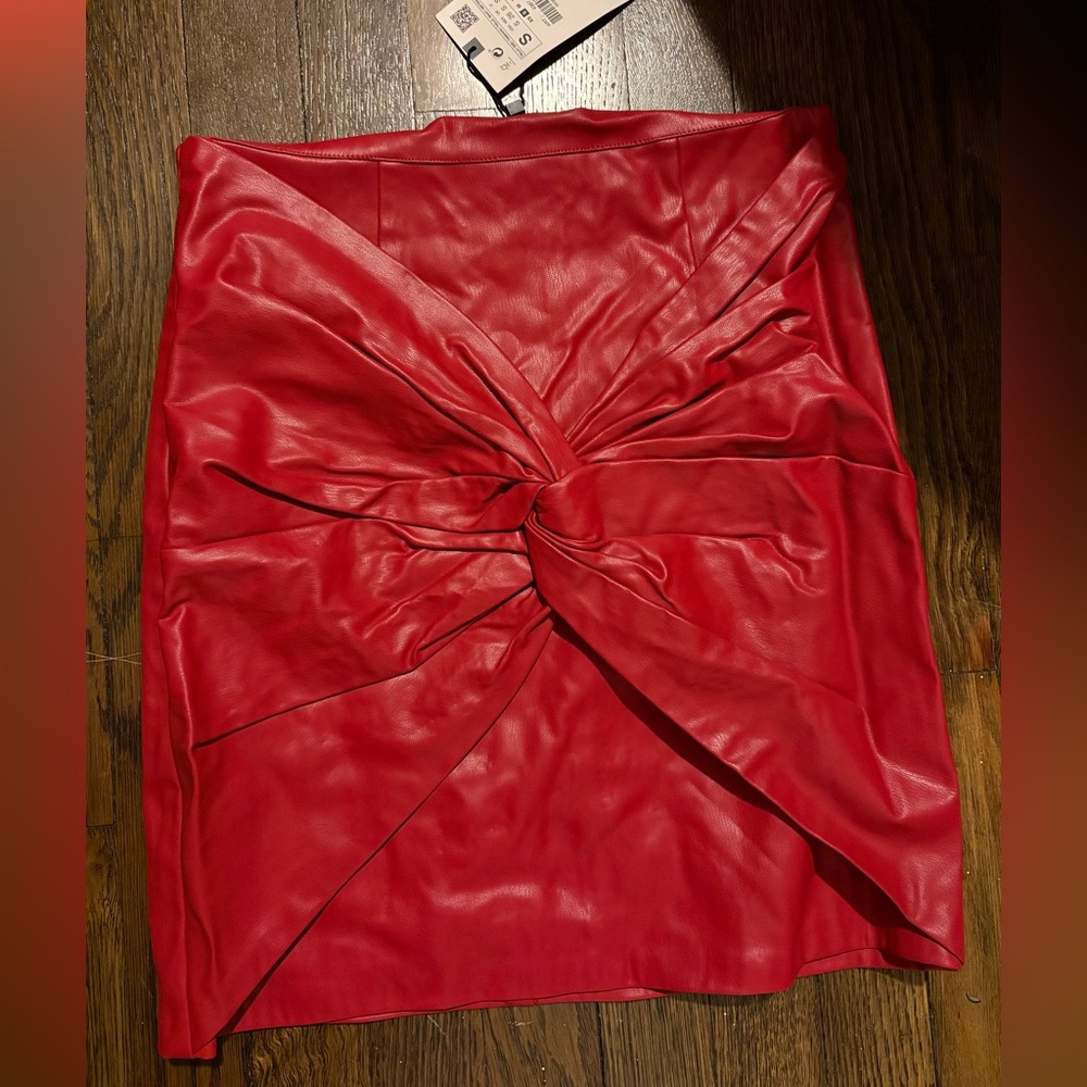 Red leather skirt